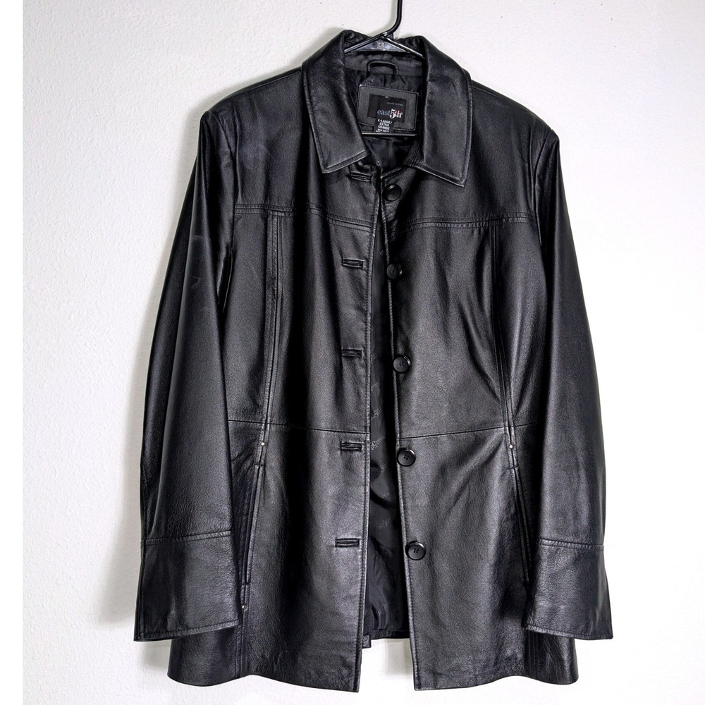 East 5th Womens Jacket Coat XL Black Genuine Nappa Leather Button Front Blazer